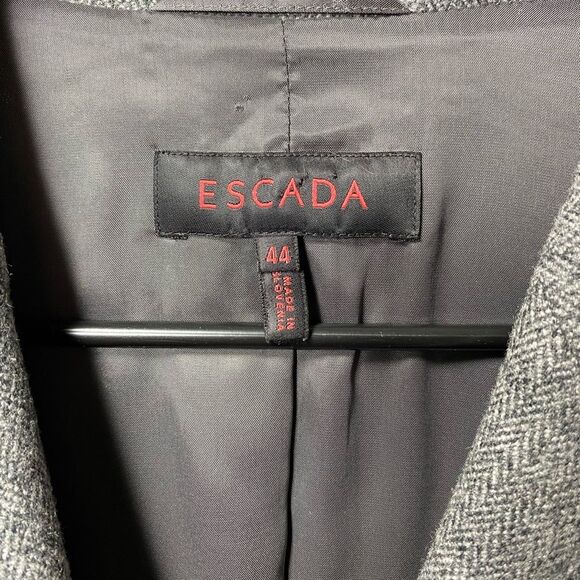 Escada | Tweed Pattern Button Front Wool Blazer Jacket in Gray Sz 44 Large - Picture 2 of 15